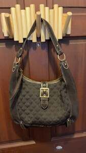 The Sak Brown Quilted and Suede Shoulder Bag with Buckle Accent